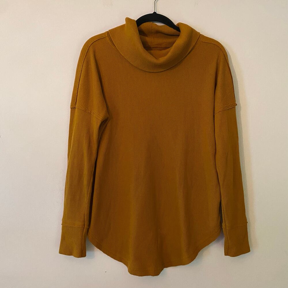 Maeve Anthropologie Burnt Orange Waffle Knit Cowlneck Sweater Loungewear Medium